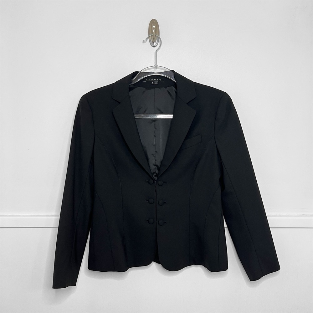 Theory Wool Blend Black Cufflink Button 3/4 Sleeve Suit Blazer - Picture 6 of 12